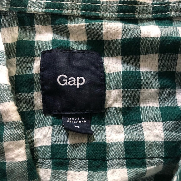 Gap Medium Men’s Long Sleeve Dress Shirt Green & White Gingham - Picture 3 of 4